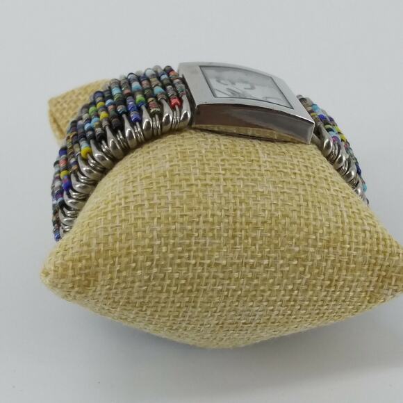 Women's Fashion Wristwatch Made of Safety Pins and Beads Stretchy Bracelet Watch - Picture 4 of 12